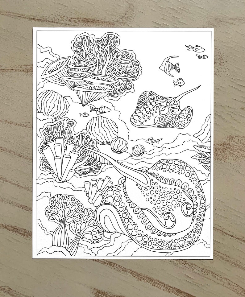 Stingray Coral Reef PDF Zentangle Coloring Page Fish Etsy