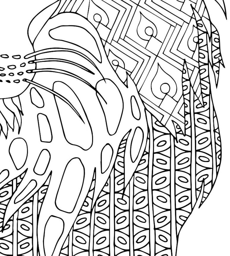 Lion PDF Zentangle Coloring Page Therapy Coloring | Etsy