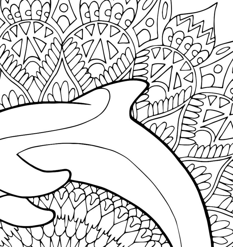 Dolphin PDF Zentangle Coloring Page Therapy Coloring | Etsy