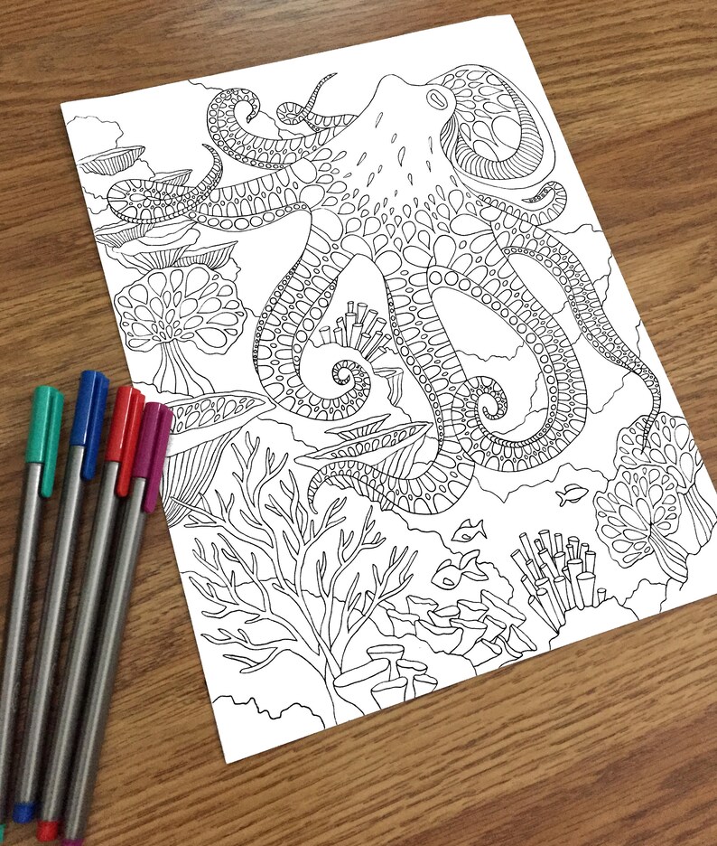 Download Octopus PDF Zentangle Coloring Page Therapy Coloring | Etsy