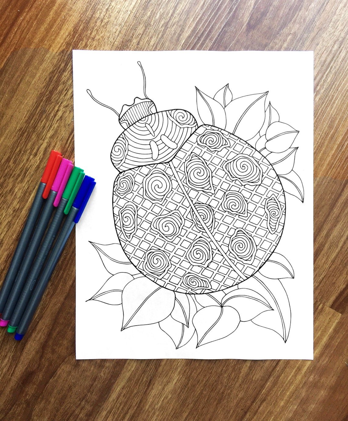 Download Ladybug Coloring Page PDF Zentangle Insect Coloring Page | Etsy