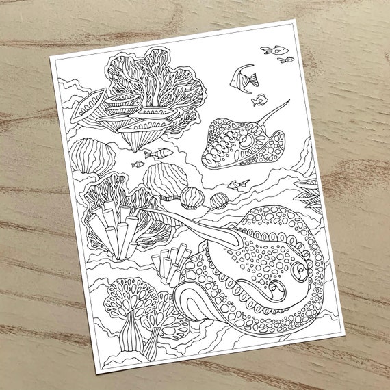 Stingray Coloring Page Pdf Coloring Page Fish Coloring Etsy