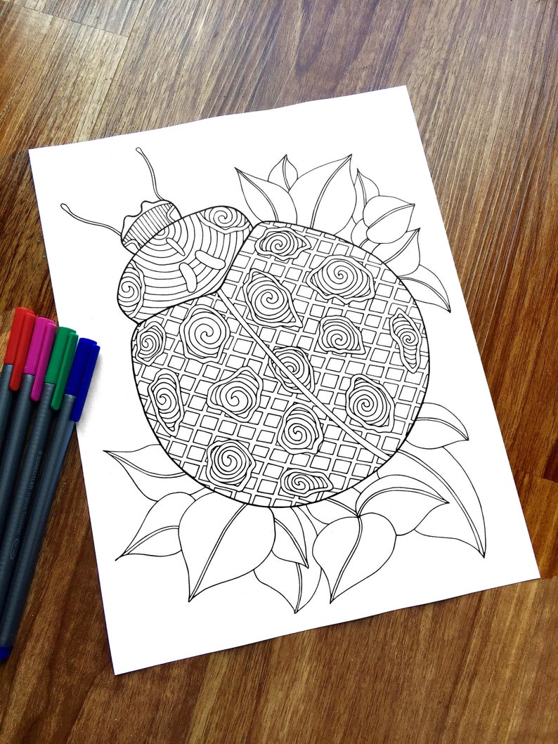 Download Ladybug PDF Zentangle Coloring Page Therapy Coloring | Etsy