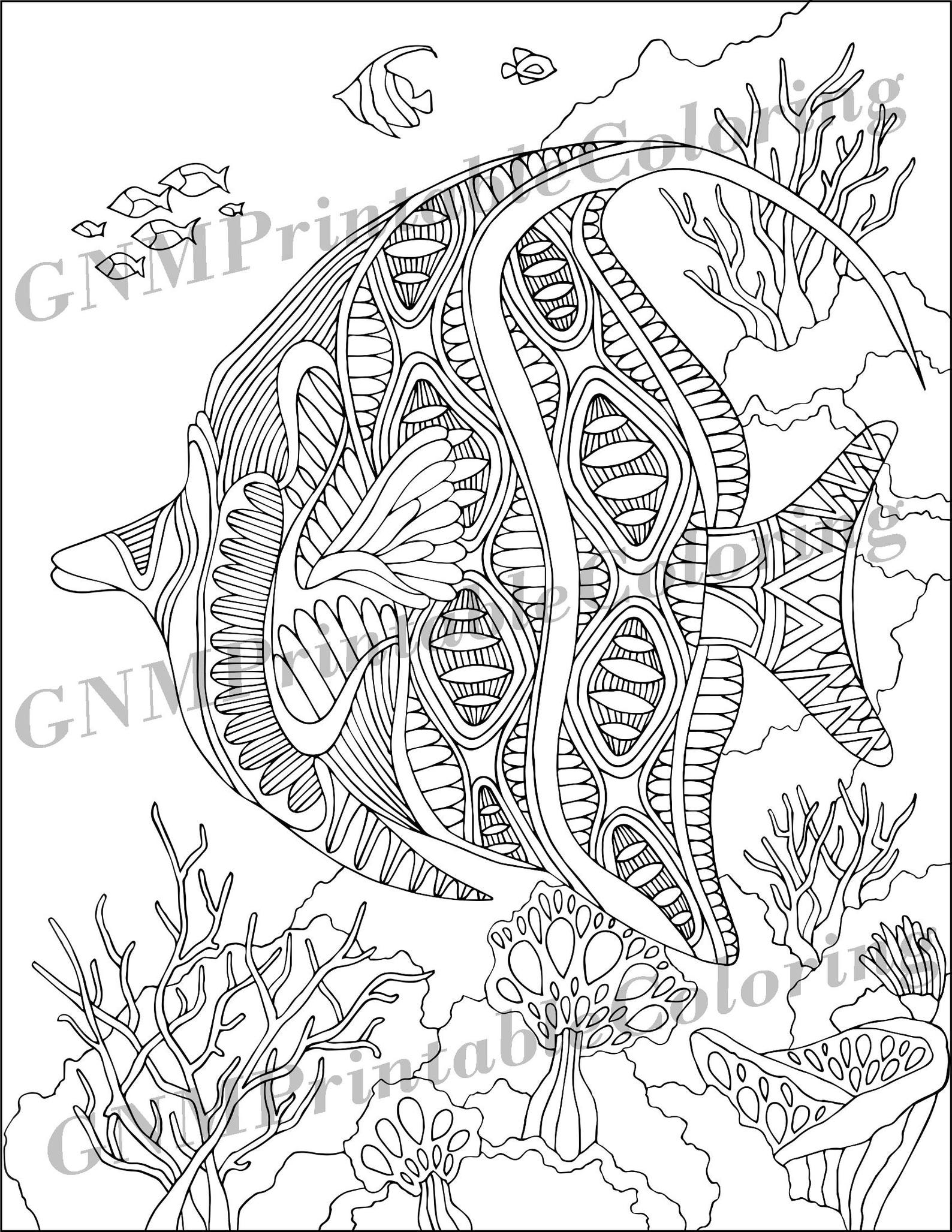 Angelfish PDF Zentangle Coloring Page Therapy Coloring | Etsy