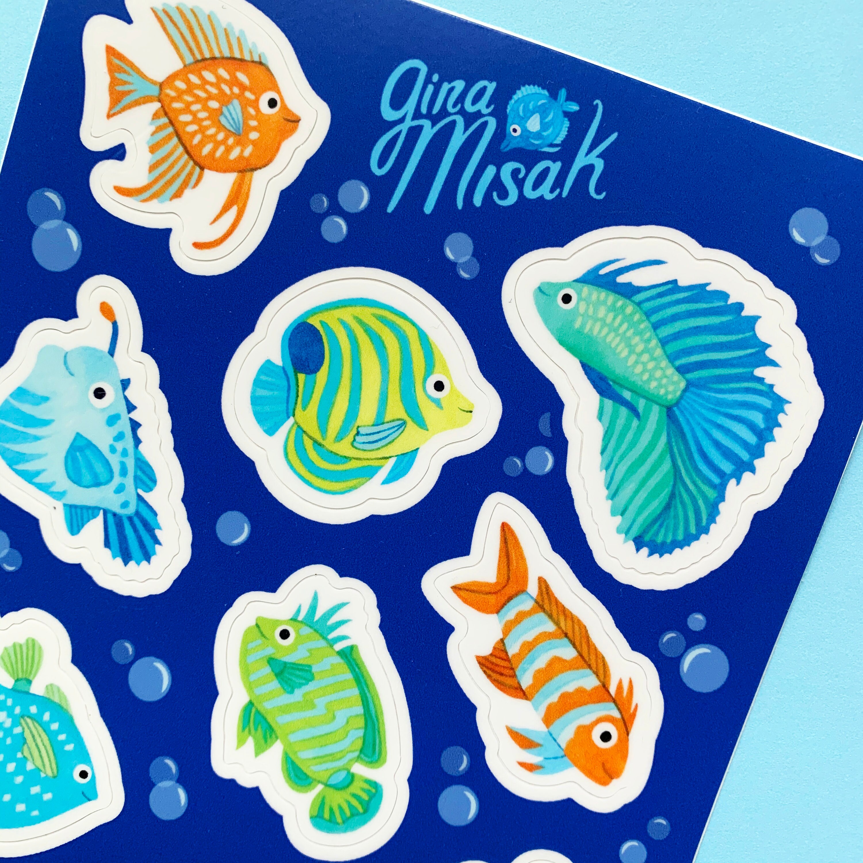 Fish Sticker Sheet Cute Fish Stickers Tropical Fish Vinyl Etsy