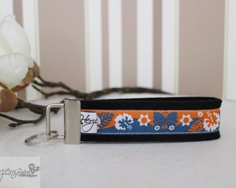 Keychain lanyard voelde hibiscus bloem Hawaii hibiscus oranje blauw zwart zwart