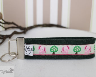 Keychain lanyard voelde roze olifant bomen groen