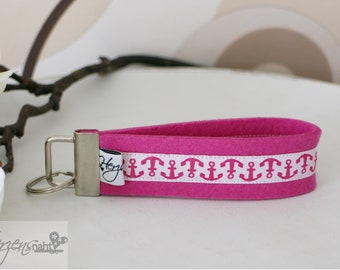 Sleutelhanger lanyard vilt anker roze wit