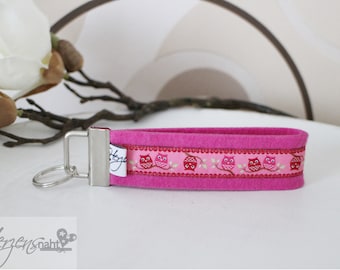 Sleutelhanger lanyard voelde roze uil