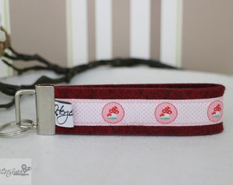 Sleutelhanger lanyard voelde Vliegenzwam rode Bourgogne roze