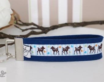 Sleutelhanger lanyard voelde hert blauw licht blauw gestreept