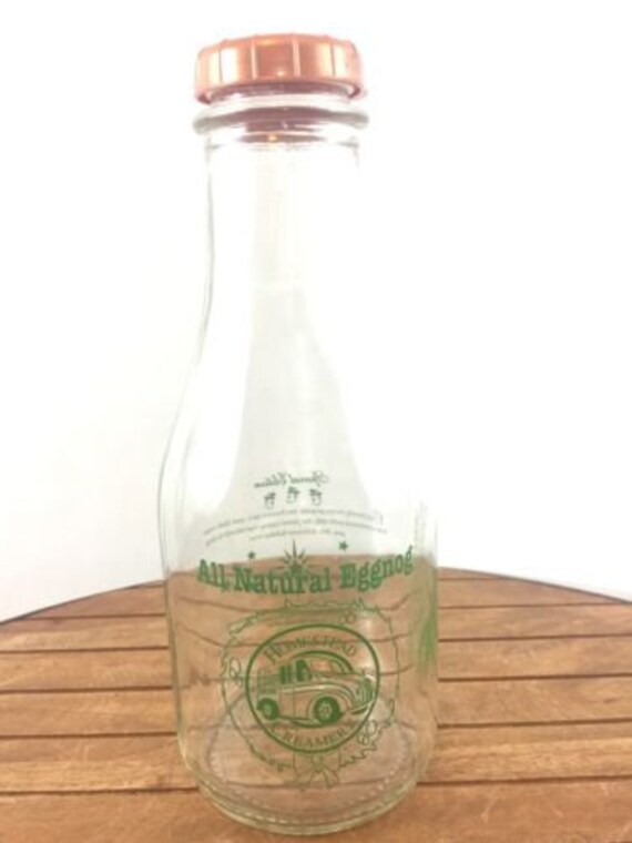 Homestead Creamery Clear Glass Bottle Egg Nog 32 Oz W/lid Etsy