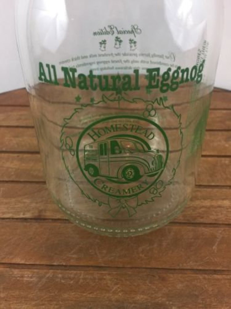Homestead Creamery Clear Glass Bottle Egg Nog 32 Oz W/lid Burnt Chimney
