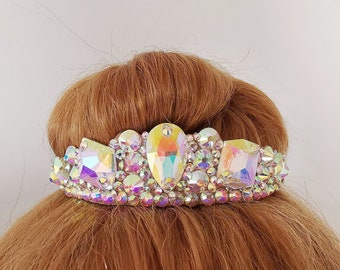 Ballroom hair jewelry bun, rhythmic gymnastics hair, gymnastics crown, skating hair, skating crown, dance hair bun, lyrical dance hair