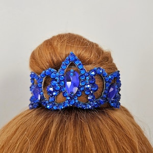 Ballroom hair jewelry bun, blue rhythmic gymnastics hair, blue dance hair crown, skating hair, skating crown, dance hair bun, Sapphire