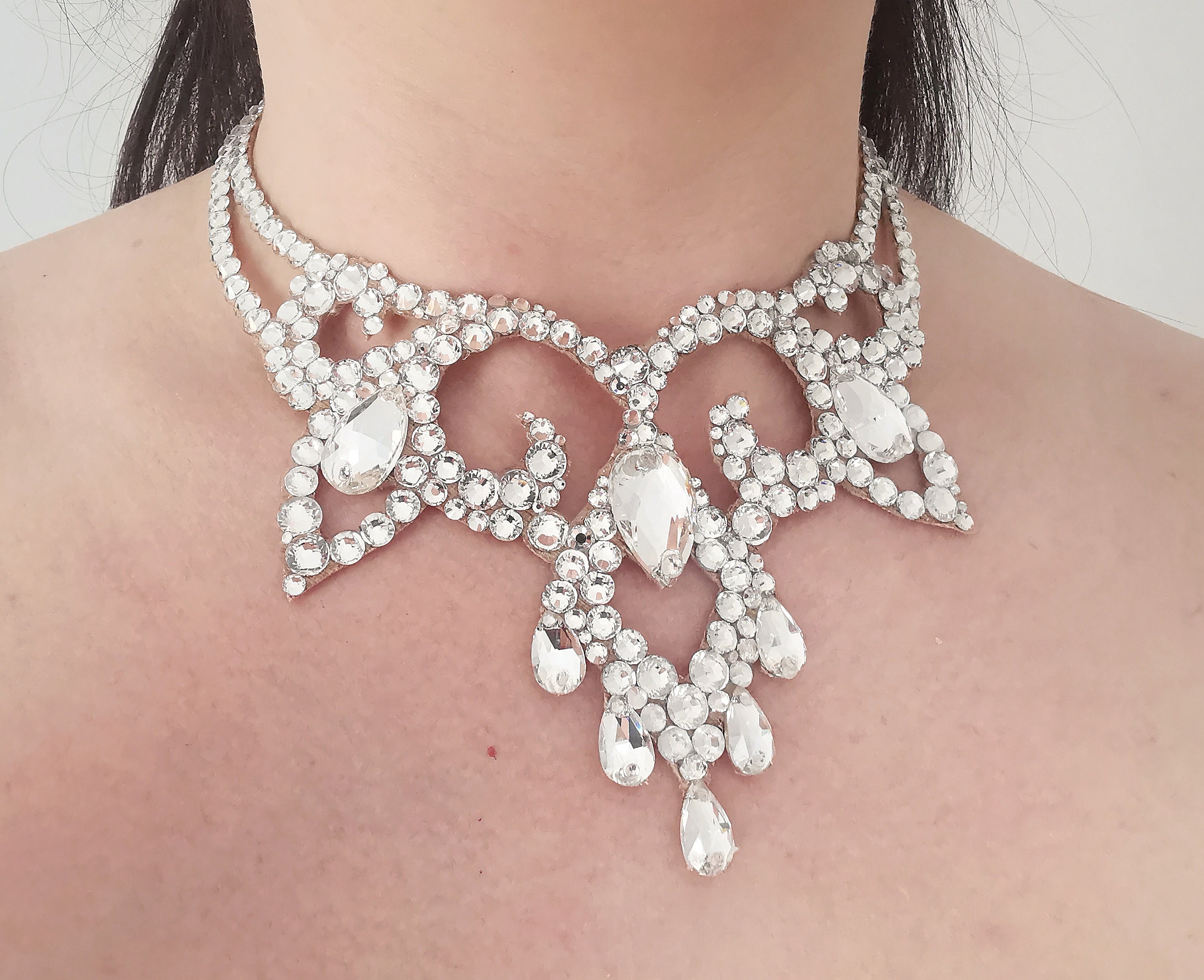 社交ダンスラテンドレス紫ストーンビジューチョーカーイヤリングバングル