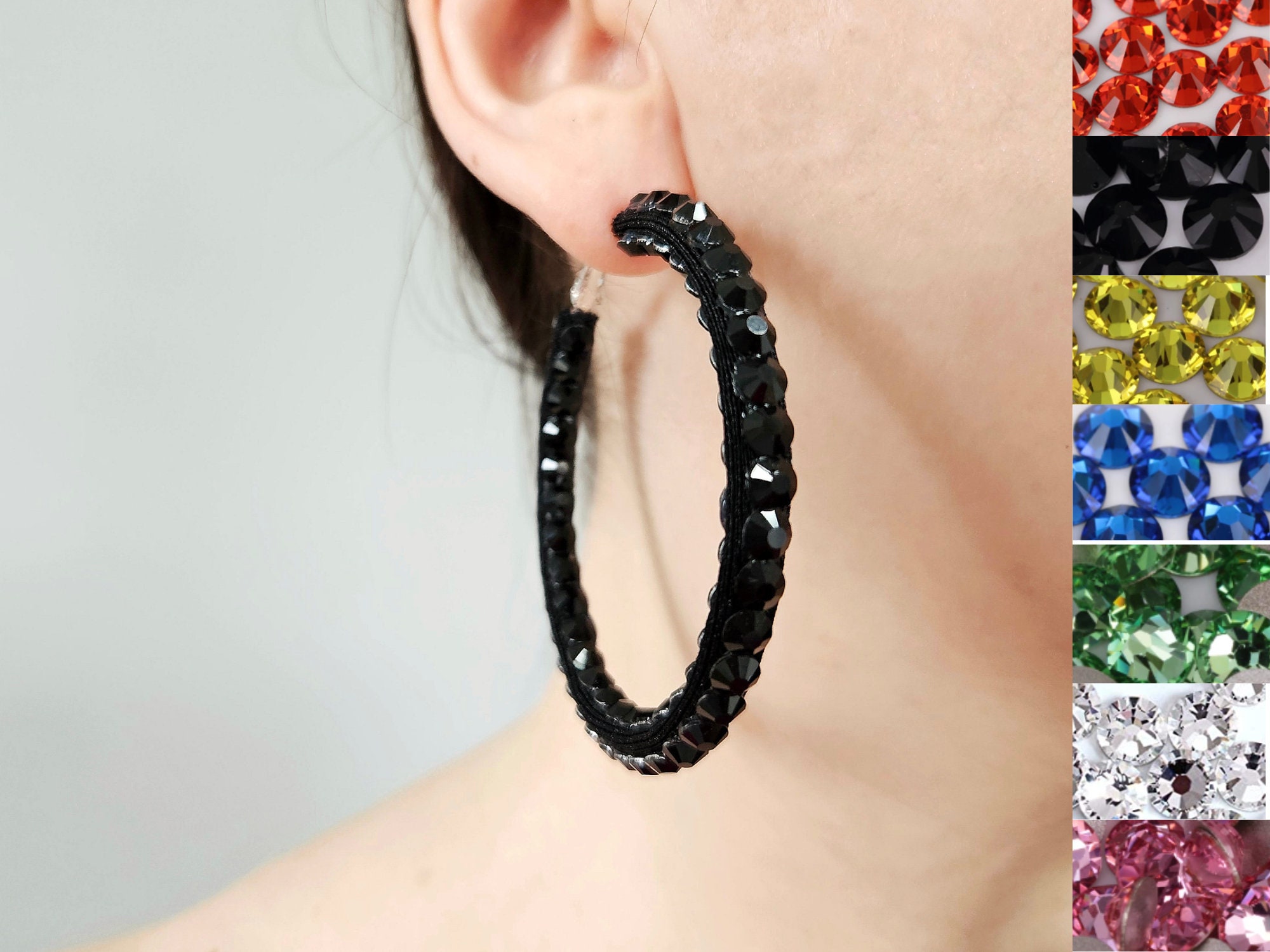 Crystal Custom Large Hoop Earrings in Black | Ballroom Bling – ballroom- bling