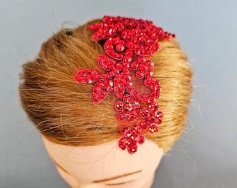 Ballroom red lace hair jewelry, dance hair part jewelry, ballroom dance jewelry, ballroom dance dress, ballroom hair jewellery, red ballroom