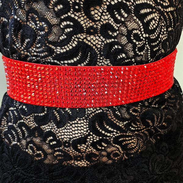 Wide red ballroom belt, dance belt with rhinestones, red latin dance dress, red ballroom dress, dancesport belt, 2 inches dance belt