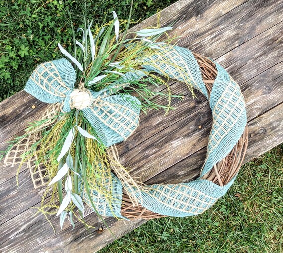 BEACH GRASS Wreath Beach Wreath Sea Grass Wreath Turquoise Etsy