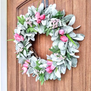 Lambs Ear Tulip and Queen Anne's Lace Wreath, Colorful Tulip Wreath ...