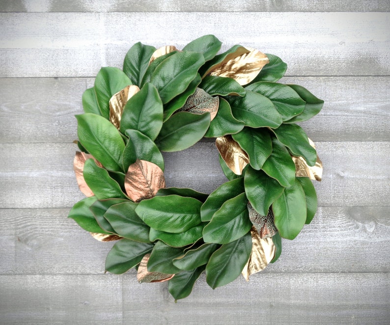 GOLD Magnolia Leaf Wreath Magnolia Wreath Gold Accent Leaf Etsy