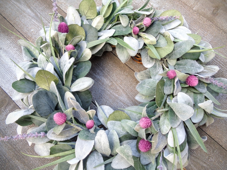 Lambs Ear With Clover and Russian Sage Wreath Summer Spring Etsy