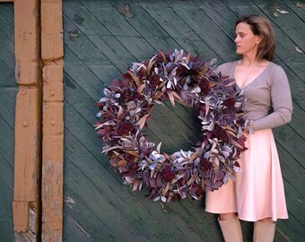 Purple Fall Foliage Wreath, XL Rustic Fall Farmhouse Wreath, Moody Fall Decor, Fall Mixed Eucalyptus Wreath, Large Fall Mantle Wreath