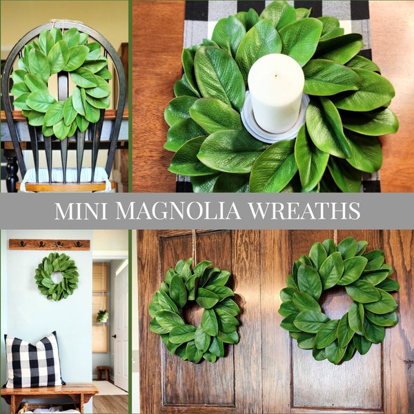 Mini Magnolia Leaf Wreath, Magnolia Candle Wreath, Candle Ring, Chair Wreath, Mini Christmas Wreath, Farmhouse Decor, Year Round Wreath