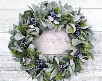 Large Blue  Berry Cone Willow Wreath Wall Hanging Christmas 70cm 