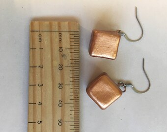 Bronze/Copper Cube Drop Earrings Handmade Geometric Accessory