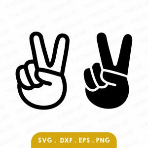 指ピースサインのアウトラインとシルエット SVG、DXF、EPS、PNG ファイル - ビニール カッティング、彫刻、印刷、ハンドサイン、クリカット、即時ダウンロード