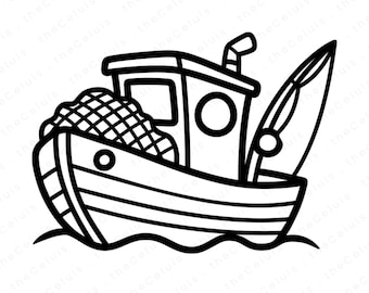 Fishing Boat SVG PNG Files: Vector Clipart for Cricut, Silhouette (Instant Download)