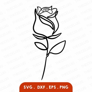 ローズ ライン アート - SVG、DXF、EPS、PNG - カッティング ファイル、ワン ライン クリップアート、花の連続線デジタル ファイル、クリカット、シルエット、即時ダウンロード