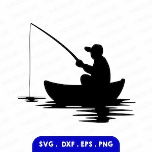 PESCA EN BARCO Archivo Svg, Dxf, Eps, Png - Corte de vinilo, grabado, impresión, imágenes prediseñadas de pescador, Cricut, Silhouette Cameo, descarga instantánea