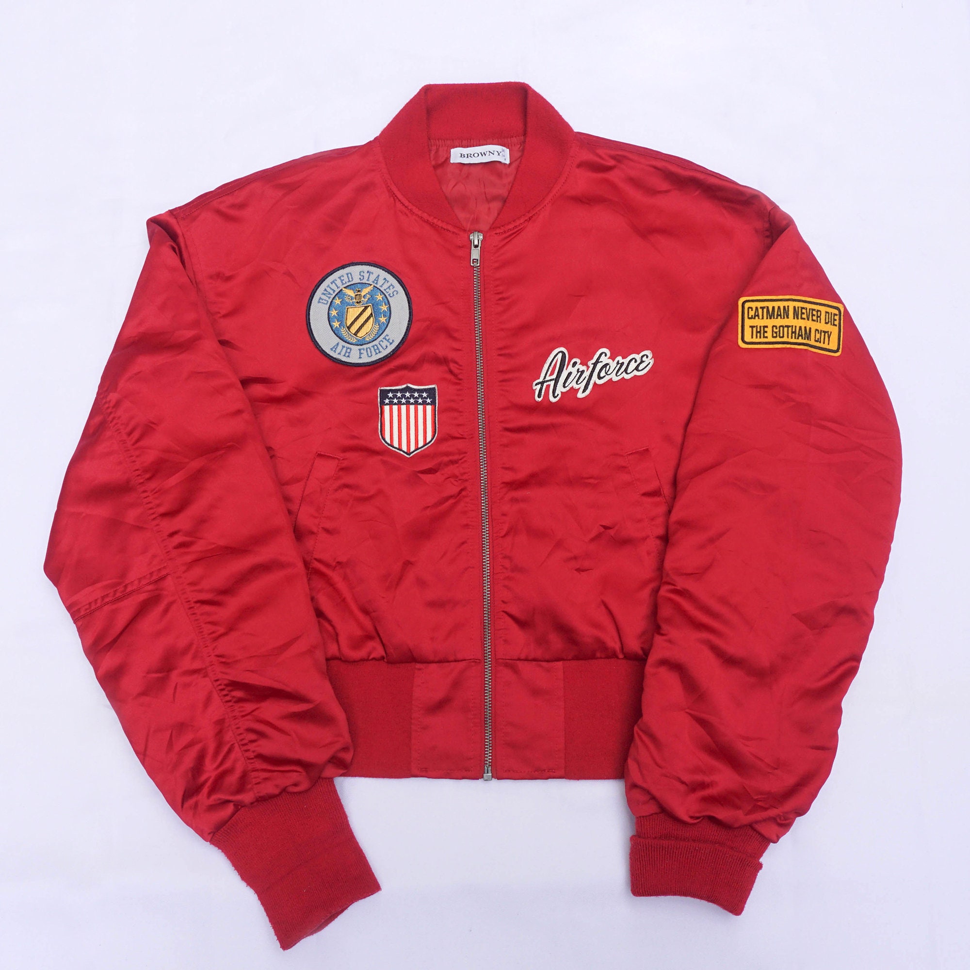 BROWNY Airforce Bomber Jacket Embroidered Patched Red Jacket - Etsy