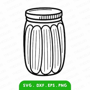 Pot de cornichons fichiers Svg, Dxf, Eps, Png - découpe de vinyle, gravure, impression, clipart concombre mariné, Cricut, Silhouette, téléchargement immédiat