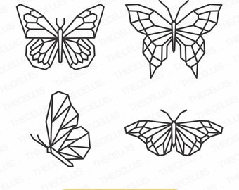 BUTTERFLY Geometric Svg Dxf Eps Png Files, Butterfly Polygonal Clipart for Cricut & Silhouette, Butterfly Outline Engraving Digital Download