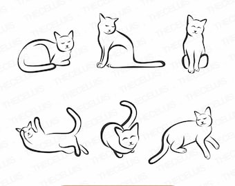 Cat SVG Bundle: 6 Line Art Sketch Clipart for Cricut, Silhouette (Instant Download)
