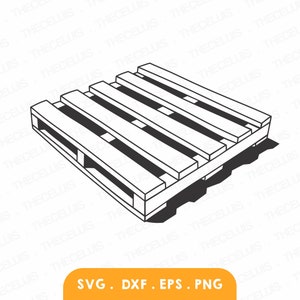 Op de afbeelding: Een zwart-witte lijntekening van een houten pallet. De pallet is gemaakt van vijf horizontale planken met een schaduw eronder.