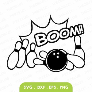 Bowling SVG-bestand: tien pins clipart, Strike Design (digitale download)