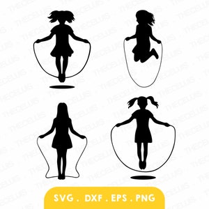 Skipping Girl Clipart: Jump Rope Vector Graphics - Cricut, Silhouette (Digital Download)