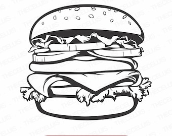 File SVG PNG di cheeseburger: clipart di fast food per Cricut e Silhouette (download digitale)