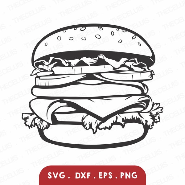 BURGER SVG, Eps, Dxf, PNG - Vinyl Cutting File, Cheese Burger Digital File, Fast Food Clipart, Cricut, Silhouette,Instant Download