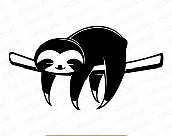 Lazy Sloth Svg, Dxf, Eps, Png File - Vinyl Cutting File, Animal Cartoon Digital File, Wildlife Clipart, Cricut, Silhouette, Instant Download