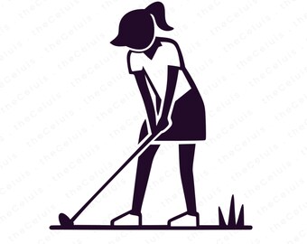 Female Golfer SVG PNG DXF Files: Woman in Sports Clipart for Cricut, Silhouette