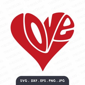 LIEFDE typografie hartvorm - vinyl snijden bestand, SVG-bestanden, DXF-bestand, digitaal bestand, Cricut, Silhouette Cameo