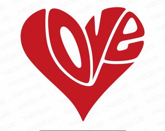 Love Heart Typography SVG Cut File: Cricut, Silhouette (Digital File)