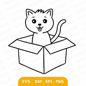 CAT in the BOX Svg, Dxf, Eps, Png File - Vinyl Cutting File, Animal Cartoon Digital File, Pet Clipart, Cricut, Silhouette, Instant Download