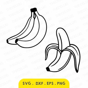 Fichiers Svg, Eps, Dxf, Png BANANE - Découpe de vinyle / autocollant, gravure, impression, Clipart fruits, Cricut, camée Silhouette, téléchargement immédiat